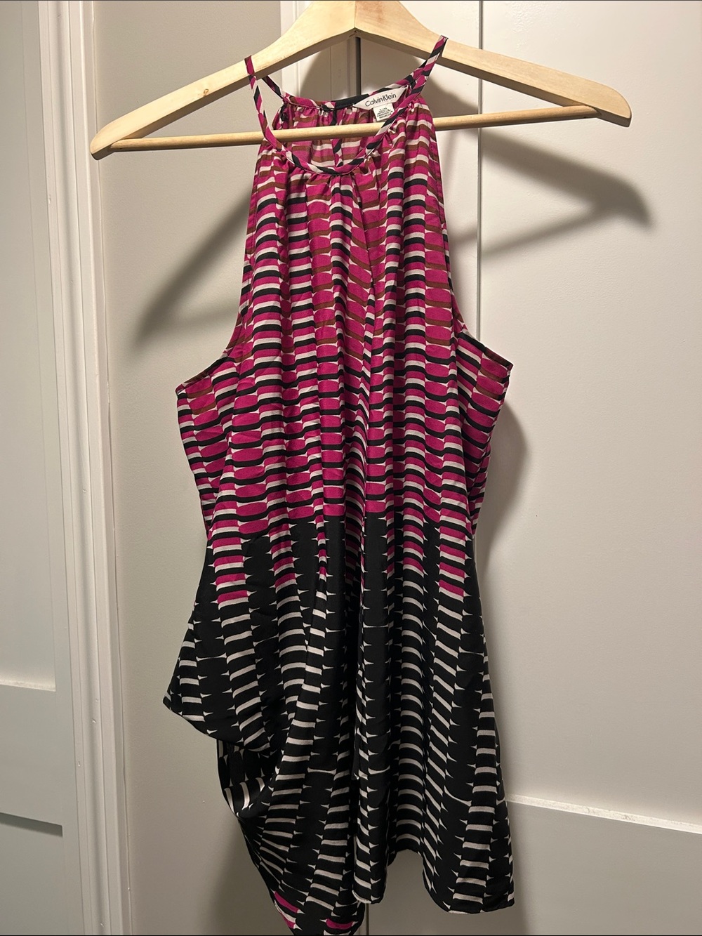 Calvin Klein Sleeveless Pink and Black Striped Top
